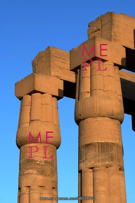 : Fasciculatesd columns with papyrus capitals of hypostyle. Lu : Fasciculatesd columns with papyrus capitals of hypostyle. Lu