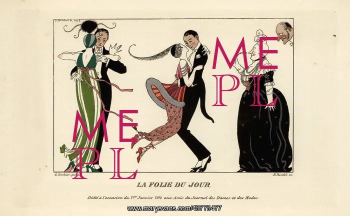 : Fashionable couples dancing energetically at a ball, 1914 : Fashionable couples dancing energetically at a ball, 1914