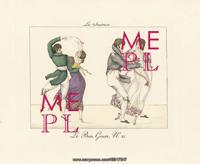 : Fashionable couples dancing La Sauteuse : Fashionable couples dancing La Sauteuse