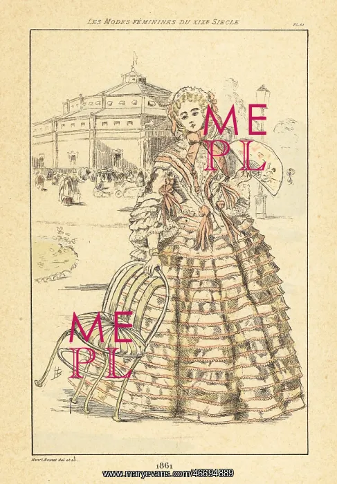: Fashionable lady in front of an octagonal theatre : Fashionable lady in front of an octagonal theatre