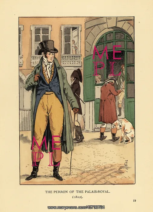 : Fashionable man at the Passage du Perron, Palais Royal, 1802 : Fashionable man at the Passage du Perron, Palais Royal, 1802