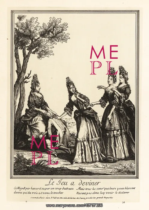 : Fashionable people playing blind man's buff, 18th century : Fashionable people playing blind man's buff, 18th century