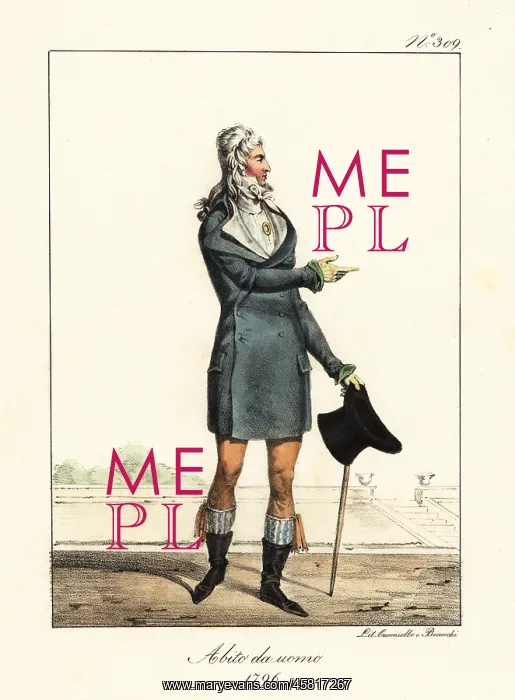 : Fashionable young man or Incroyable, Directoire era, 1796 : Fashionable young man or Incroyable, Directoire era, 1796