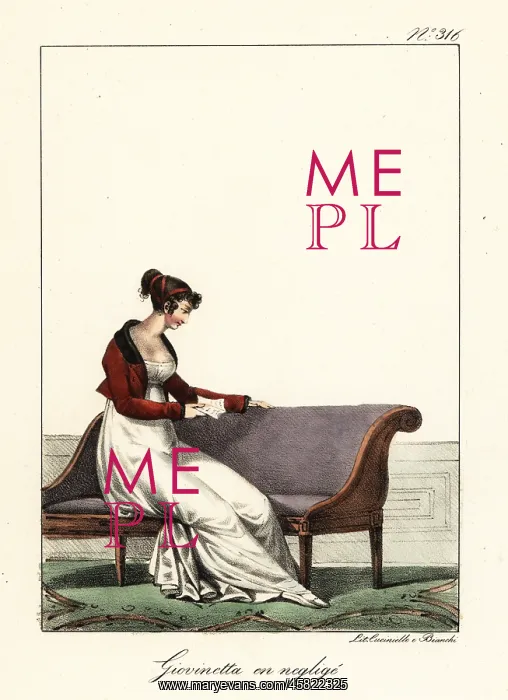 : Fashonable woman reading a letter on a chaise : Fashonable woman reading a letter on a chaise
