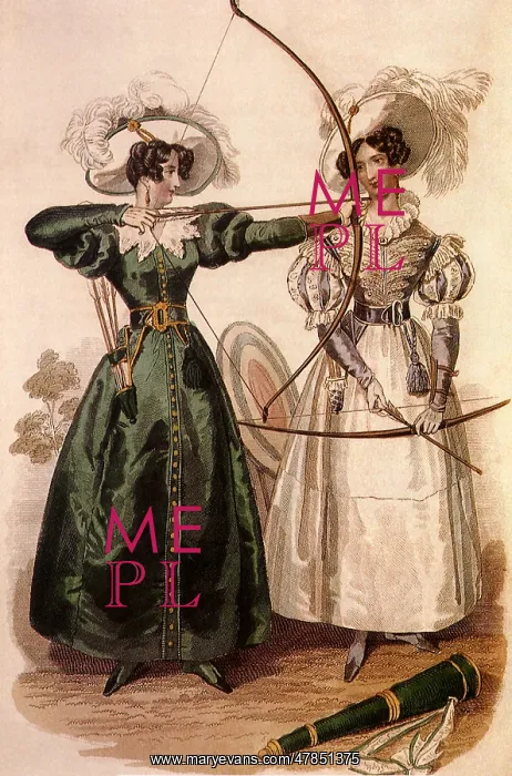 : Fasionable Women holding Bows and Arrows : Fasionable Women holding Bows and Arrows