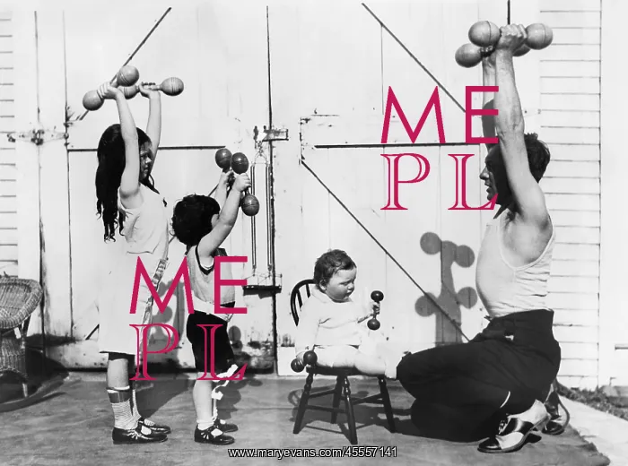 : Father and his three children having a workout with : Father and his three children having a workout with