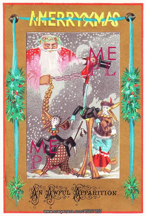 : Father Christmas apparition on a Christmas card : Father Christmas apparition on a Christmas card