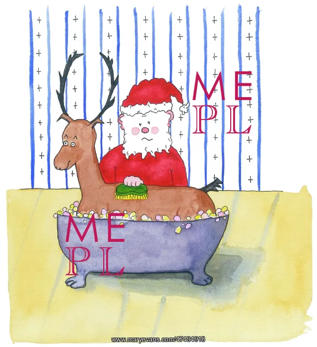 : Father Christmas bathing his reindeer : Father Christmas bathing his reindeer