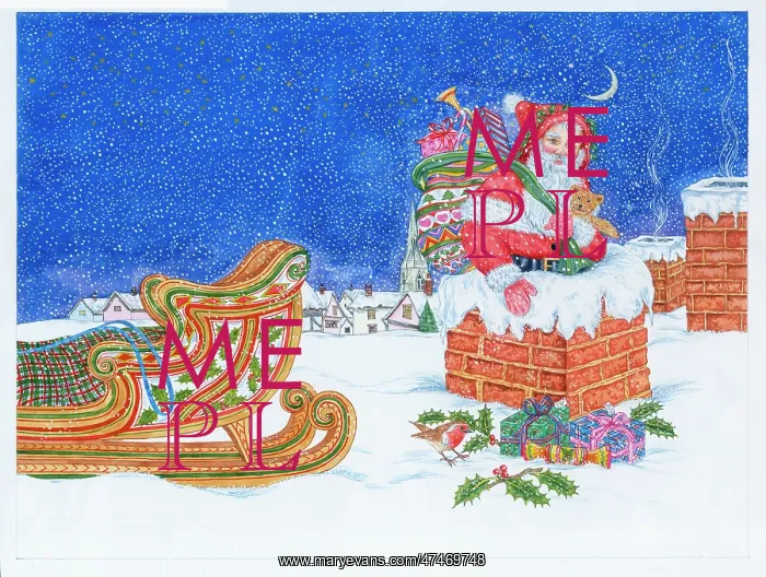 : Father Christmas climbing down a chimney : Father Christmas climbing down a chimney