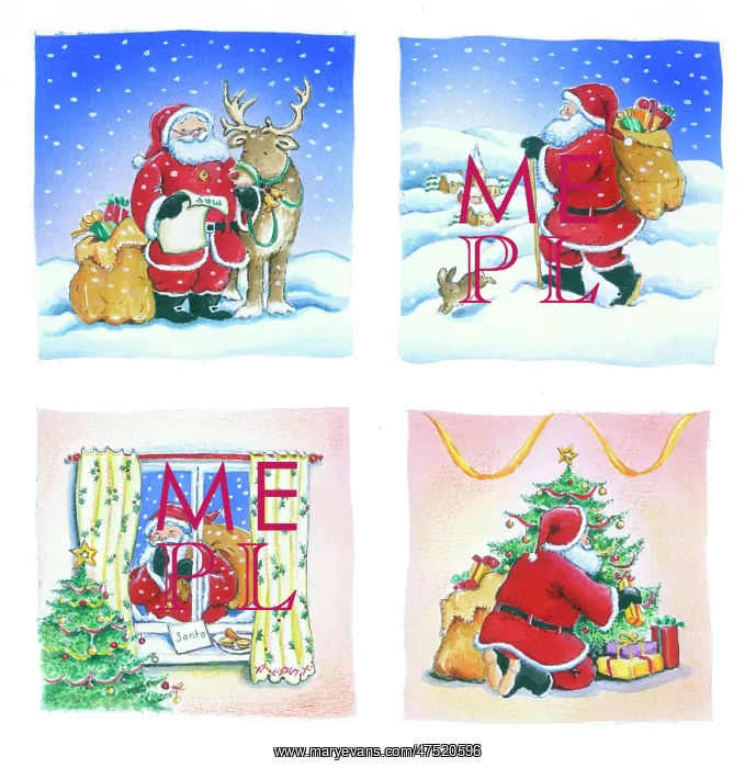 : Four Father Christmas designs for gift cards : Four Father Christmas designs for gift cards