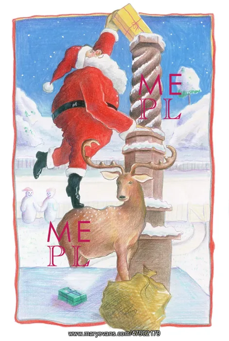 : Father Christmas dropping parcels down chimney : Father Christmas dropping parcels down chimney