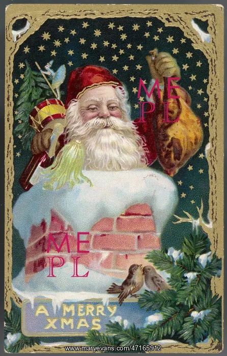 : Father Christmas going down a chimney : Father Christmas going down a chimney
