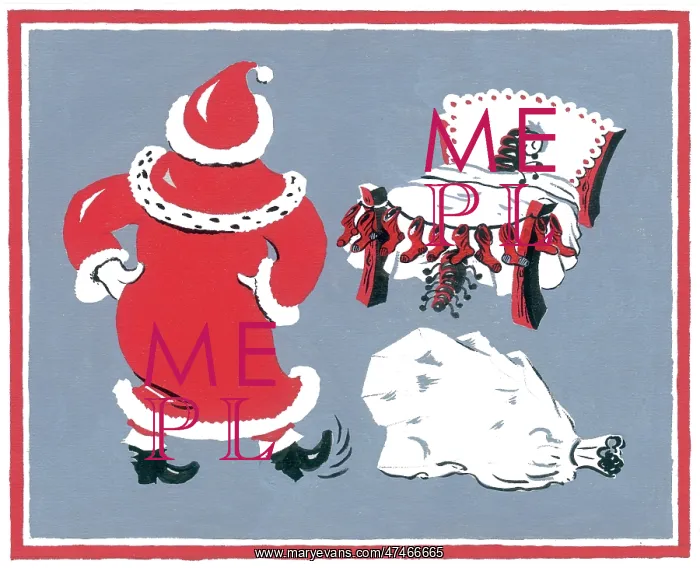 : Father Christmas looking at centipede in bed : Father Christmas looking at centipede in bed