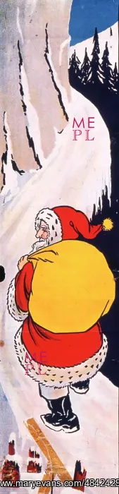 : Father Christmas on a mountain path in the snow : Father Christmas on a mountain path in the snow