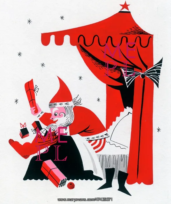 : Father Christmas opening Stocking in Bed