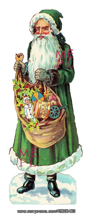 : Father Christmas with presents on a Victorian scrap : Father Christmas with presents on a Victorian scrap