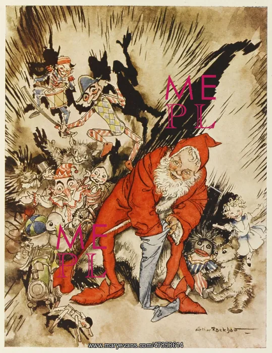 : Father Christmas pulls toys from a Xmas stocking : Father Christmas pulls toys from a Xmas stocking