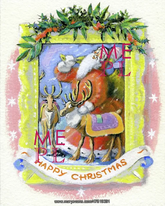 : Father Christmas and two reindeer in frame : Father Christmas and two reindeer in frame