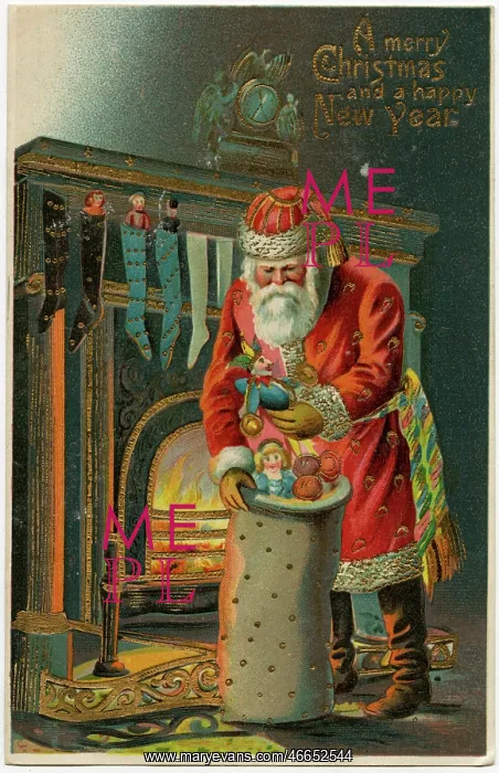 : Father Christmas - selecting gift from his sack : Father Christmas - selecting gift from his sack