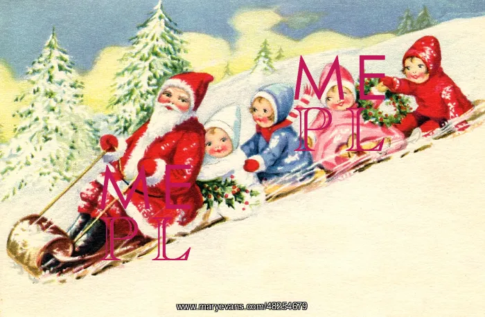 : Father Christmas in a sledge with children : Father Christmas in a sledge with children