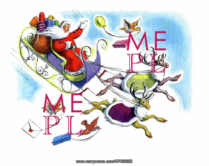 : Father Christmas in his sleigh with birds : Father Christmas in his sleigh with birds