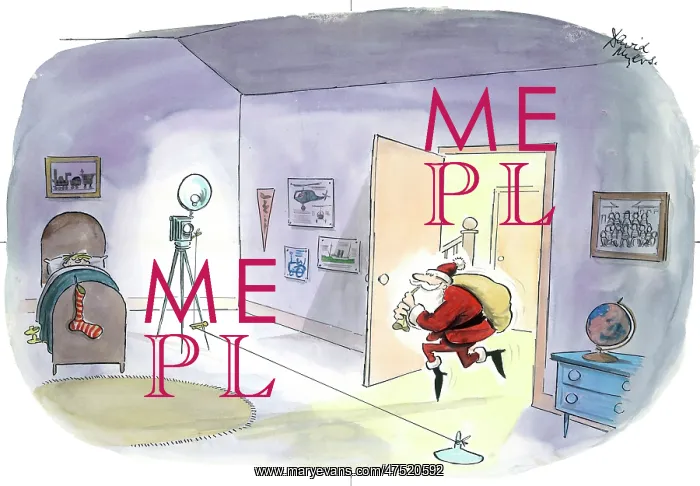 : Father Christmas tip-toeing into bedroom : Father Christmas tip-toeing into bedroom