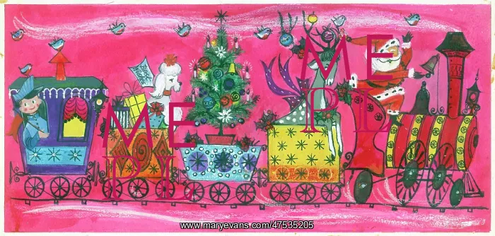 : Father Christmas in train with Christmas tree : Father Christmas in train with Christmas tree