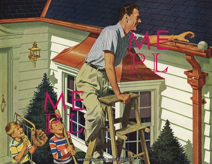  : Father climbs Ladder to retrieve Kids Baseball from Gutter