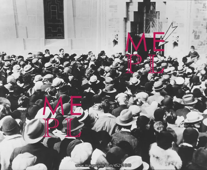 : Father Coughlin (arrow) addressing crowd at Shrine : Father Coughlin (arrow) addressing crowd at Shrine