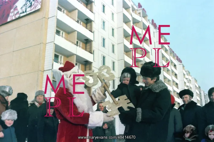 : Father Frosts greets people in front of their : Father Frosts greets people in front of their