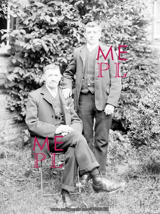 : Father and son in a garden, Mid Wales : Father and son in a garden, Mid Wales