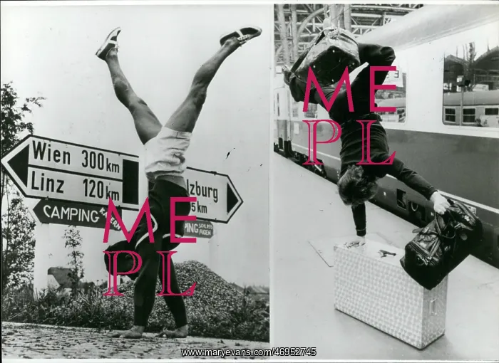 : Father and son do handstands, Austria and Germany : Father and son do handstands, Austria and Germany