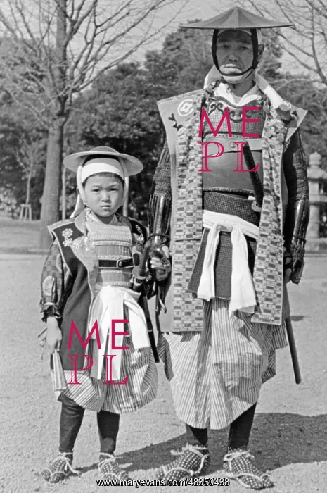 : Father and son in samurai costume, 1939 : Father and son in samurai costume, 1939