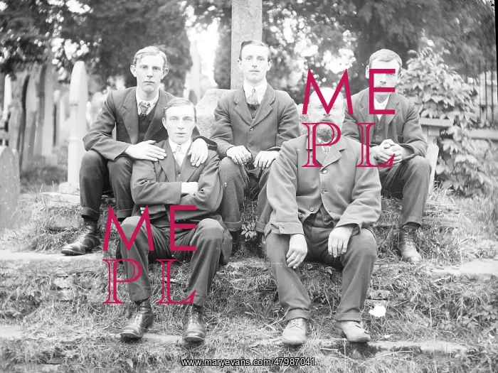 : Father and four sons in a graveyard, Mid Wales : Father and four sons in a graveyard, Mid Wales