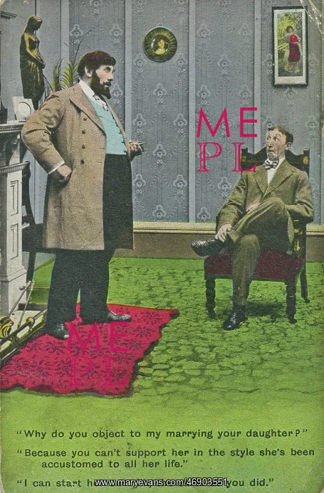 : Father and suitor on a postcard : Father and suitor on a postcard