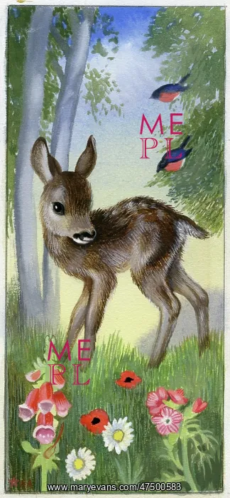  : Fawn with foxglove, poppies and daisies