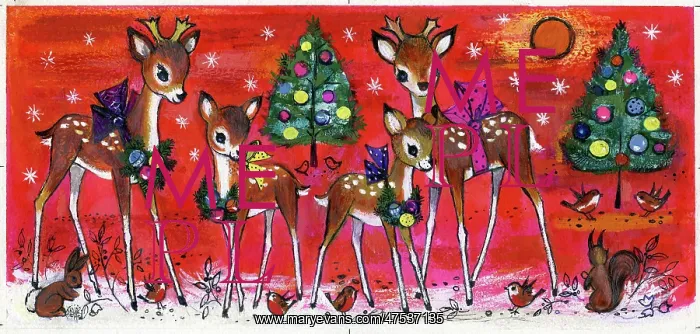 : Four fawns with Christmas tree etc : Four fawns with Christmas tree etc