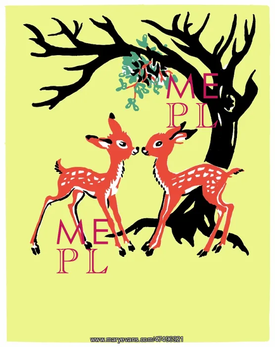 : Two Fawns kissing under the mistletoe : Two Fawns kissing under the mistletoe