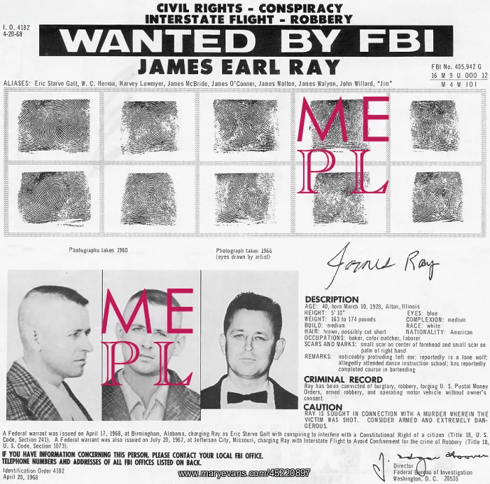 : The FBI Wanted Poster for James Earl Ray, ? : The FBI Wanted Poster for James Earl Ray, ?