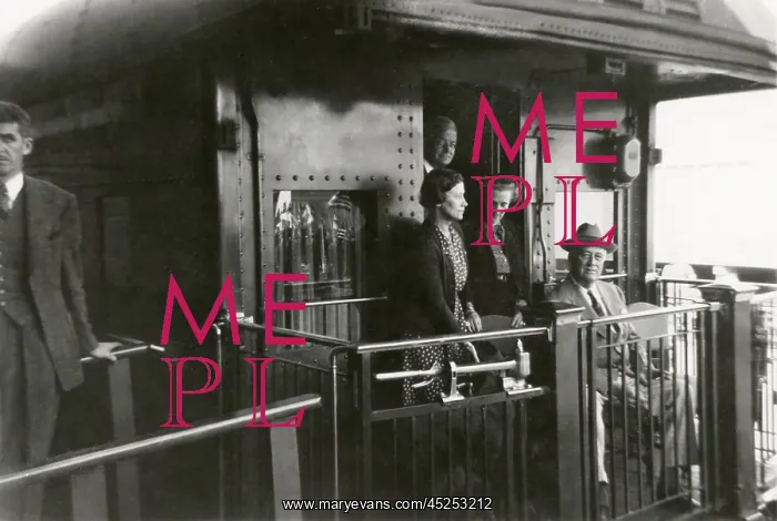 : FDR and party aboard the rear platform of the : FDR and party aboard the rear platform of the
