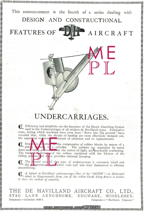 : Features Of De Havilland Aircraft: Undercarriages : Features Of De Havilland Aircraft: Undercarriages
