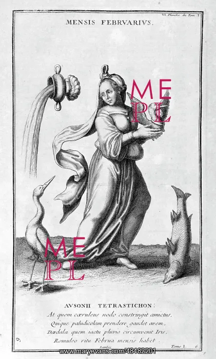 : February, represented as a woman symbolic of the : February, represented as a woman symbolic of the