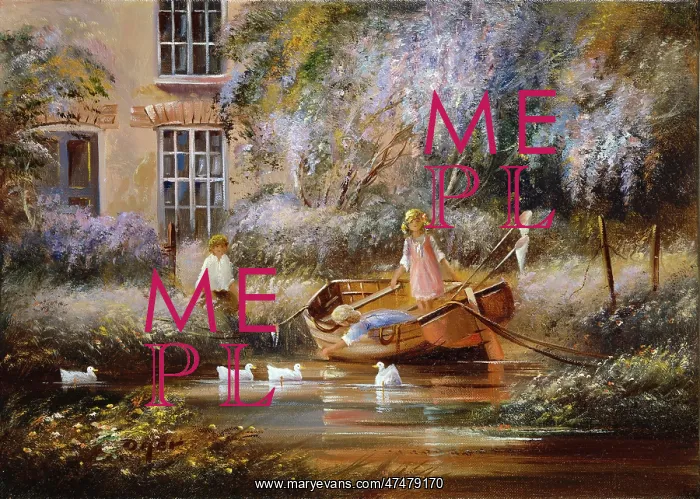 : Feeding the Ducks - children in a boat : Feeding the Ducks - children in a boat