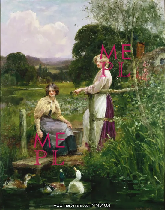 : Feeding the Ducks ' two girls : Feeding the Ducks ' two girls