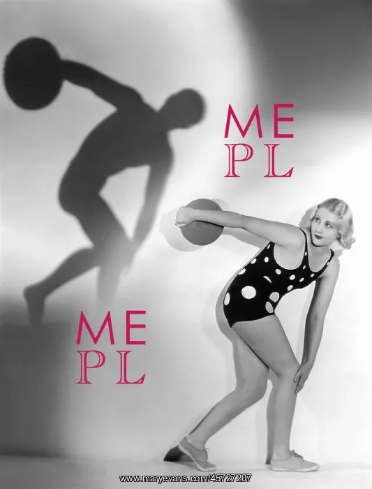 : Female bowler with a male shadow : Female bowler with a male shadow