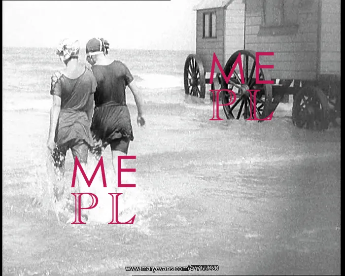 : Two Female Civilians in Bathing Suits Walking : Two Female Civilians in Bathing Suits Walking