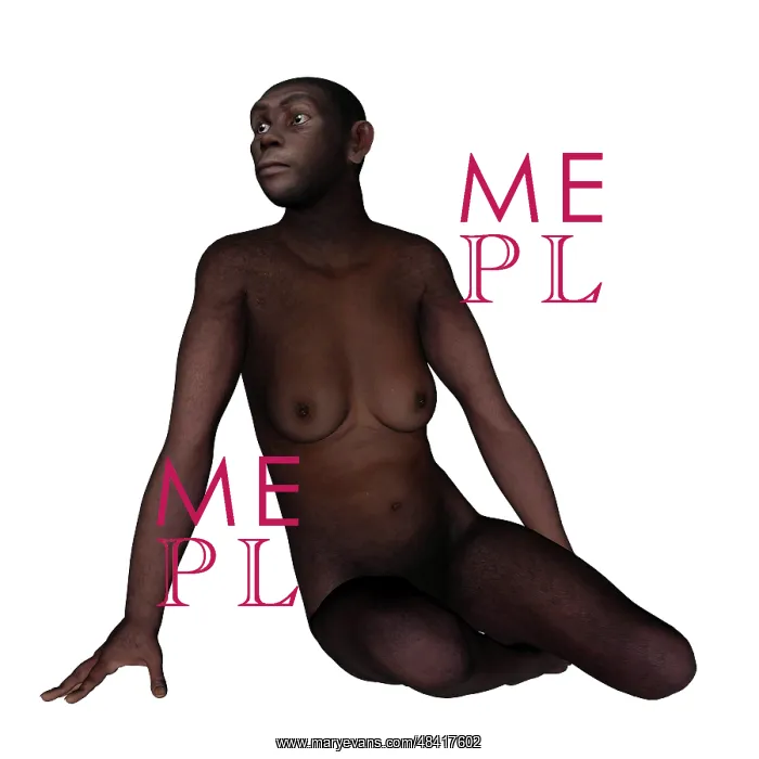 : Female homo erectus sitting : Female homo erectus sitting