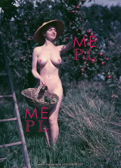 : Female model in a garden picking fruit : Female model in a garden picking fruit