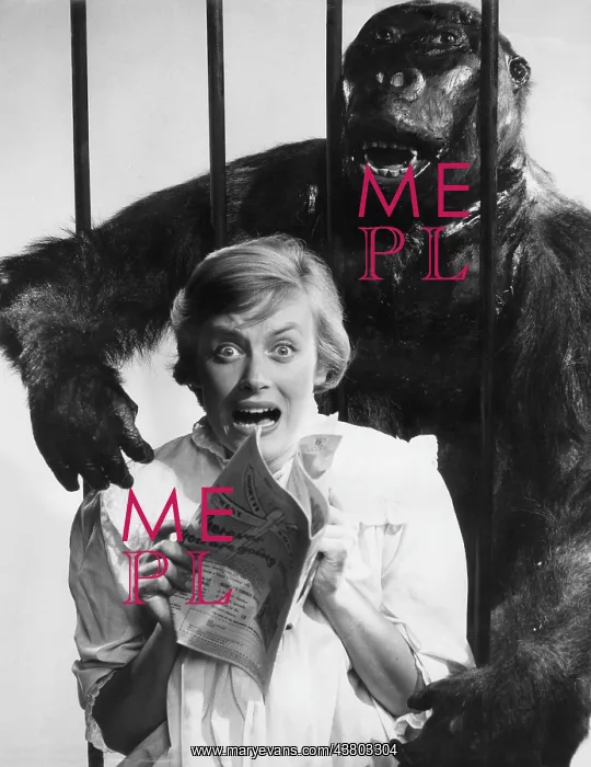 : Female model with magazine and gorilla : Female model with magazine and gorilla