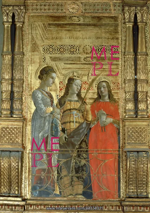 : Three female saints, detail of : Three female saints, detail of